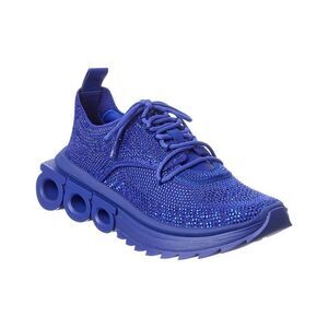 Ferragamo Nima Strass Leather-Trim Sneaker, Blue